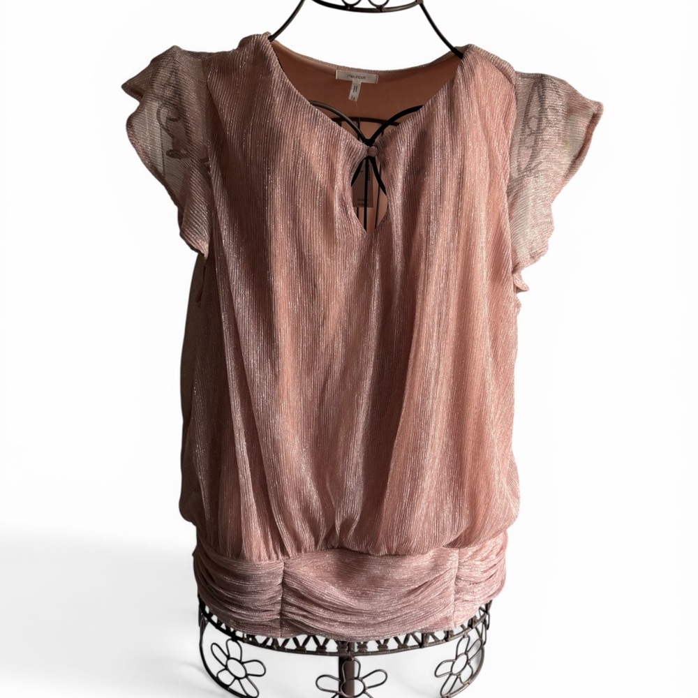 Maurices Shimmery Blush Pink Flutter-Sleeve Blouse - NWT, Size 1X